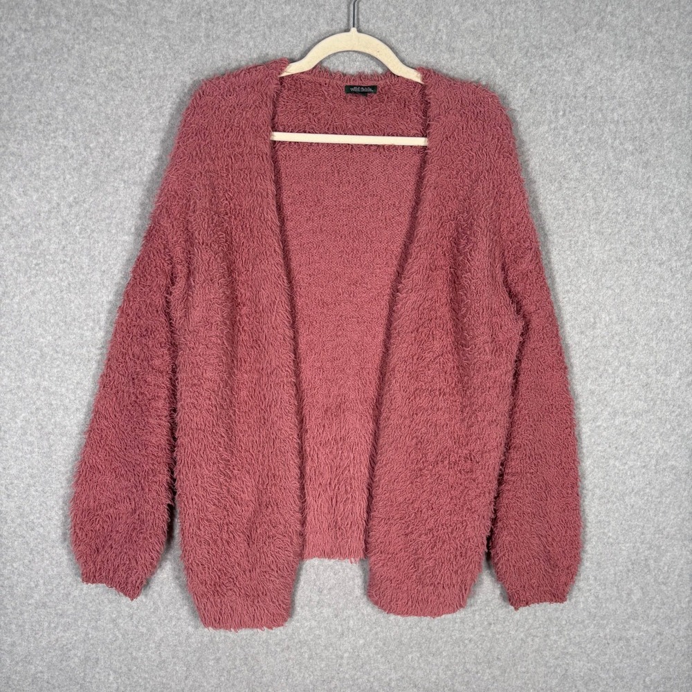Wild Fable Fuzzy Cardigan Sweater Small Pink Mauve Eyelash Knit Furry Soft Cozy